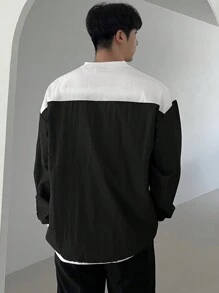 DAZY Men's Solid Color Patchwork Long Sleeve Letter Print Casual Pullover Sweatshirt,Fall Clothes Business Attire - Black - View 2