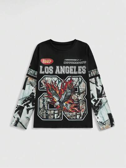 Street Life Maglietta larga da donna stampata con ispirazione vintage streetwear e calcio, con motivo a ramo d'albero