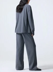 LYSMO Damen minimalistischer 3-teiliger Anzug Set bestehend aus Bandeau-Top, Einreiher-Jacke und Hose, für den Herbst