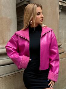 Forever 21 Fashionable Solid Color Thermal Lined Cropped Jacket, Autumn/Winter