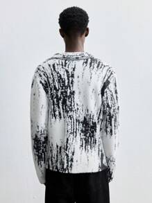 Maija Men's 2025 New Winter Black & White Personalized Jacquard Thermal Lined Loose Casual Long Sleeve Cardigan Sweater, Christmas Party, New Year Gathering, Valentine's Date