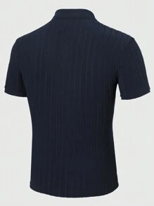 Manfinity Homme Men's Plain Front Button Ribbed Short Sleeve Casual Top, Daily Wear