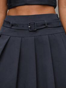 SHEIN BAE Chân váy chữ A xếp ly đơn sắc tối giản cho nữ, mặc thường ngày - Màu xám đen - Xem 5