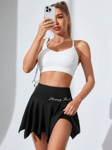 Wide Waist Hem Asymmetrical Design Sports Version Skirt - Black - View 5