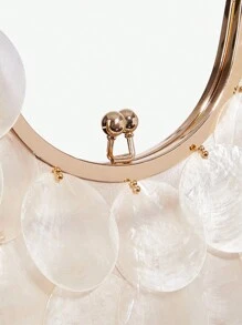 SHEIN SXY 女士手提包，时尚、优雅、简约、个性、百搭，贝壳配饰，金属手柄，适合海滩、度假、节日、夏季 - 米色 - 查看 7