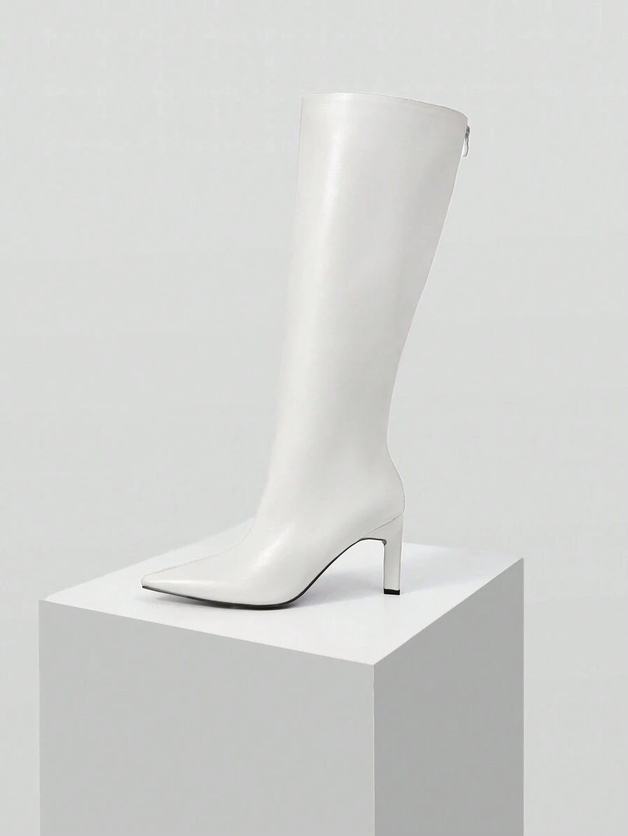 MOTF PREMIUM Botas altas de tacón alto blancas de estilo minimalista para uso versátil y de viaje, para mujeres en Año Nuevo y feriados