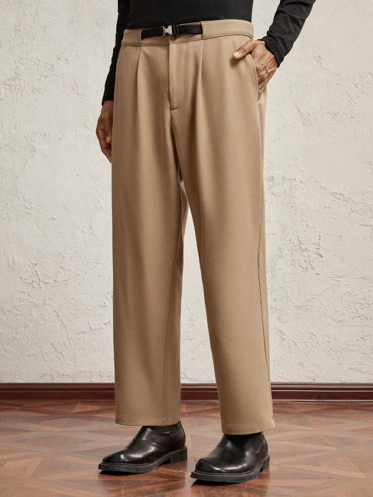 Pantalon casual avec ceinture à boucle métallique, coupe droite et taille moyenne, style décontracté, en tissu kaki. Pantalon long et ample pour le travail. Idéal pour offrir à un mari ou un petit ami.