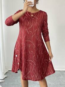 SHEIN LUNE 女士圆领长袖休闲日常连衣裙，简约时尚 - 彩色 - 查看 4