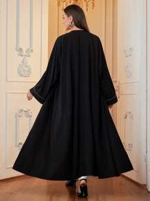 Al Najma Áo Abaya tay dài cánh dơi viền tương phản thường ngày cho nữ, mùa thu, áo Abaya hở lưng giản dị, thường ngày/dự tiệc - màu đen - Xem 2