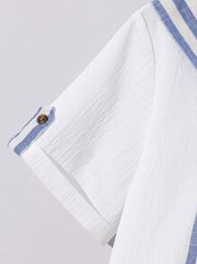 SHEIN Conjunto de 3 piezas con camisa tipo capa a rayas y shorts casual para niño preadolescente