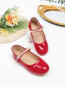 Fashion Girls' Faux Pearl Soft Bottom Princess Shoes, New Stylish And Versatile Flat Shoes - Red - View 6