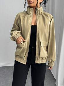 Chiquease 法式休闲军绿色女式风衣夹克，秋季 - 軍綠色 - 查看 4