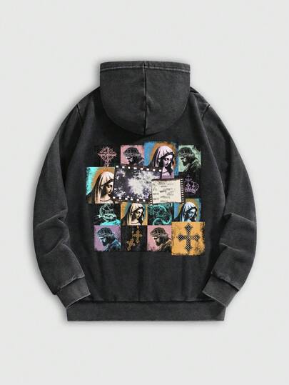 Street Life Herren Langarm lässige Kapuzensweatshirt mit Jungfrau Maria Aufdruck, Herbst