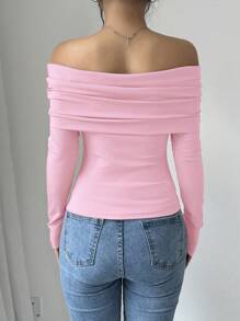 SHEIN Elenzya Áo cánh dài tay trễ vai trơn đơn giản cho nữ, trang phục thường ngày - Màu Hồng baby - Xem 2