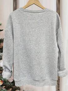 SHEIN Essnce Áo nỉ cổ tròn in họa tiết tôm hùm cho nữ mùa đông - Màu Xám nhạt - Xem 2