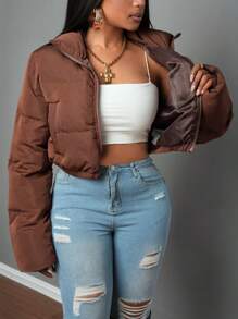 Slaydiva Outono/Inverno Novo Logotipo de Carta Bordada Casaco Feminino Acolchoado com Capuz