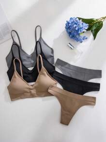 6pcs/Set Seamless Wireless Thong Panty, Casual Series