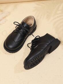 1 Pair Kids Casual Loafers, Simple Versatile British Style Lace Up Non-Slip Flats