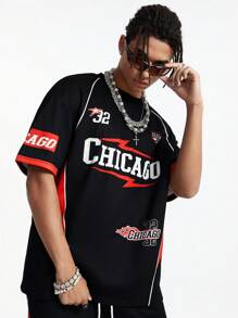 Manfinity VCAY Men's Digital Print Loose Knit Short Sleeve T-Shirt Set - Black - View 1