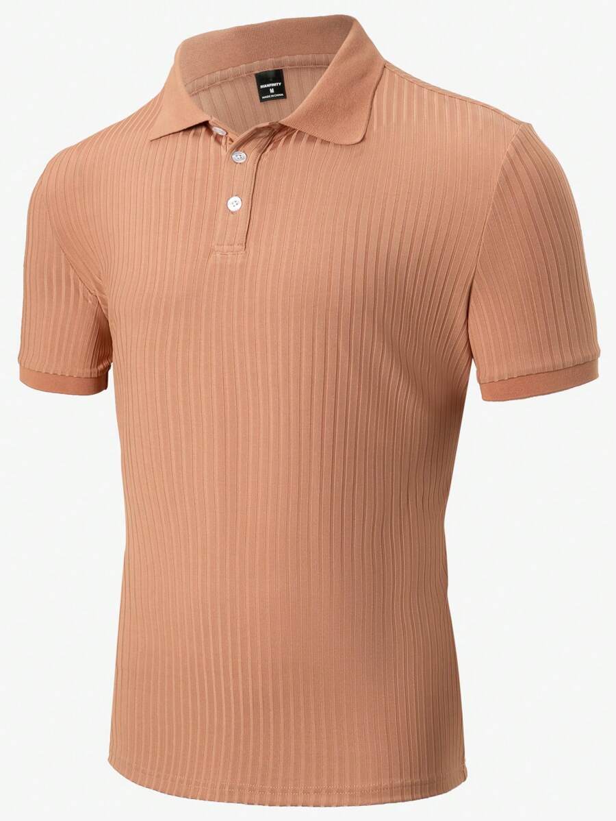 Manfinity Homme Men's Solid Color Short Sleeve Casual Commuting Polo Shirt - Coral Orange - View 1
