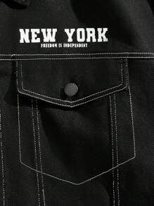 Manfinity VCAY Men's Loose Woven Long Sleeve Jacket & Outerwear, Going Out Graphic Jacket, For Friends, Husband, Boyfriend Gifts - Black - View 7