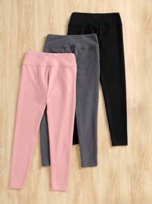 SHEIN Leap Crew Tween Girl 3pcs Bear Embroidery Tissue Leggings - Multicolor - View 5