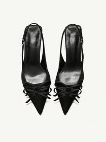 CUCCOO CHICEST 尖头细高跟鞋女款，粉色和黑色拼色，蝴蝶结装饰，后跟高跟，简约时尚，黑色和粉色高跟鞋，情人节款