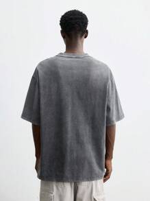 Maija Áo thun nam tay ngắn in chữ mới mùa xuân và mùa hè 2025, xử lý giặt, dáng rộng, đa năng, thời trang đường phố trẻ trung, thích hợp cho tiệc năm mới, ngày lễ, đi làm, mọi mùa - màu đen - Xem 3