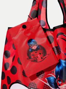 Miraculous Ladybug X SHEIN Cartoon Character And Polka Dot Print Foldable Reusable Shopping Bag