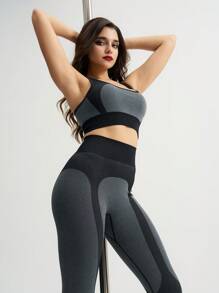 Menodora SHEIN Sport Seamless Color-Blocking Sports Bra & Leggings Workout Sets Women For Daily Fitness & Pole Dance
