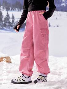 SHEIN Tween Girl' Plain Color Multi-Pocket Simple Casual Jeans, Daily Wear - Pink - View 6
