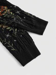 ROMWE Hippie Plus Size 2pcs/Set Hippie Style Snake And Plant Embroidery Cardigan And Knitted Tank Top