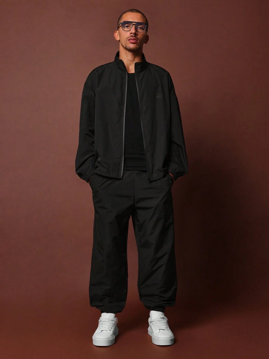 SUMWON Regular Fit Zip-Up Nylon Tracksuit And Jogger Pant 2 Piece Set - Black - View 1