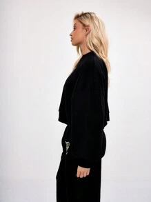 MUSERA Crew Neck Logo Embroidery Sweatshirt - Black - View 2