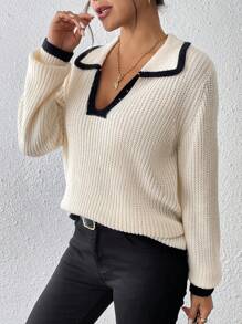 Chiquease Women's Solid Color Patchwork Long Sleeve Simple Casual Top, For Everyday Wear