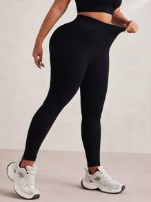 SHEIN Sport Studio Plus Solid Tummy Control Sports Leggings