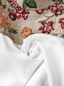 DreamSkyne Elegante A-Linien Bluse mit Puffärmeln und Taille Raffung, Vintage Jacquard Stoff mit asymmetrischer Farbakzent, V-Ausschnitt für Große Größen - Verschiedenfarbig - Übersicht 6