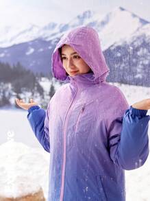 SHEIN Teen Girls' Front Zip Long Sleeve Pocket Ombre Minimalist Casual Hoodie