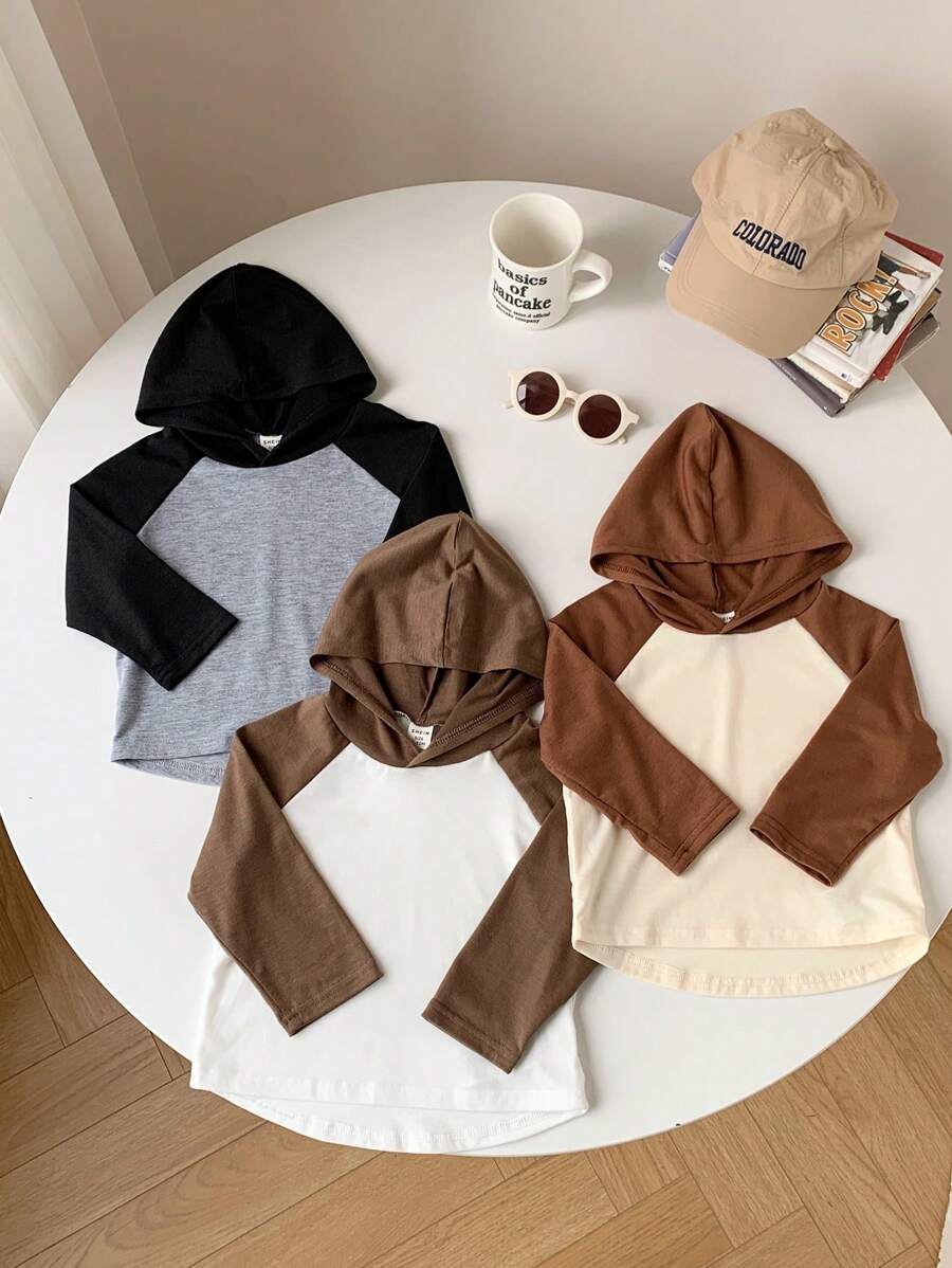 SHEIN Conjunto de 3 sudaderas holgadas con capucha para bebé niño/niña aptas para primavera, otoño, uso interior y exterior, escuela - Multicolor - Ver 1