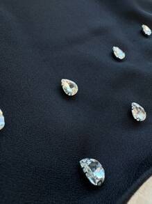 Aloruh 2 Stücke Damen elegantes Set: Rundhalsoberteile mit Strass-Verzierung und Minirock, Herbst