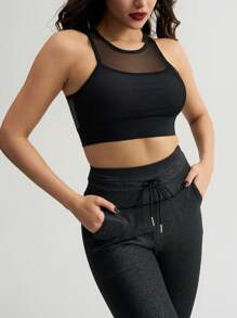Menodora SHEIN Sport Women Solid Color Mesh Contrast Sports Bra For Workout And Daily Wear