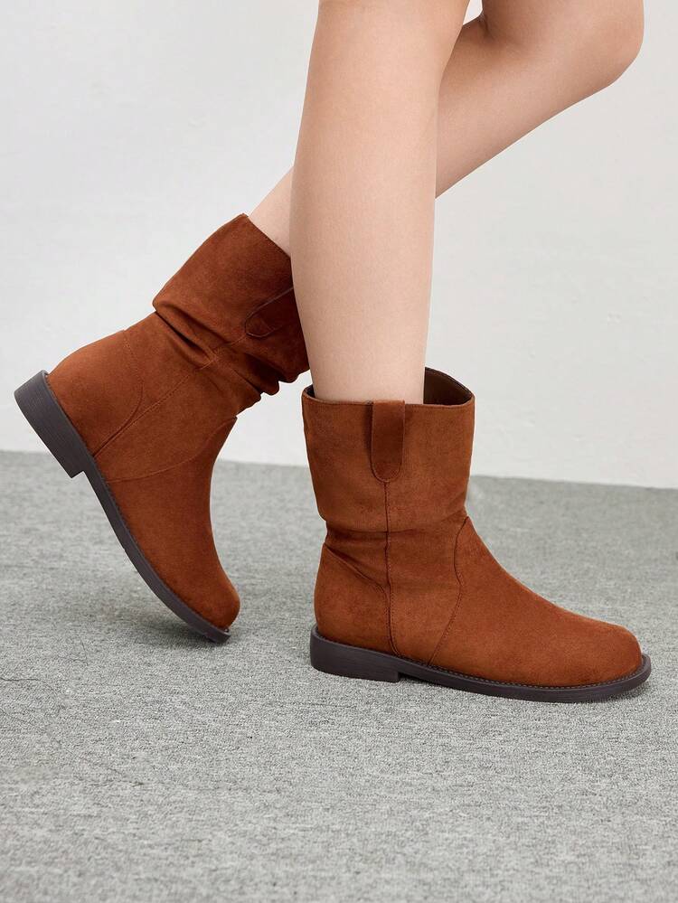 CUCCOO BIZCHIC Women Ankle Boots, Mid-Calf Slouch Boots, Round Toe Flat Heel Valentine's Day