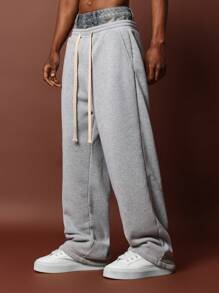 SUMWON 牛仔布双腰溜冰运动裤，带拉绳 - 灰色 - 查看 2