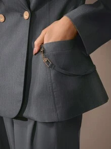 Anewsta Women's Khaki Long Sleeve Jacket With Chain Decor, Minimalist & Stylish