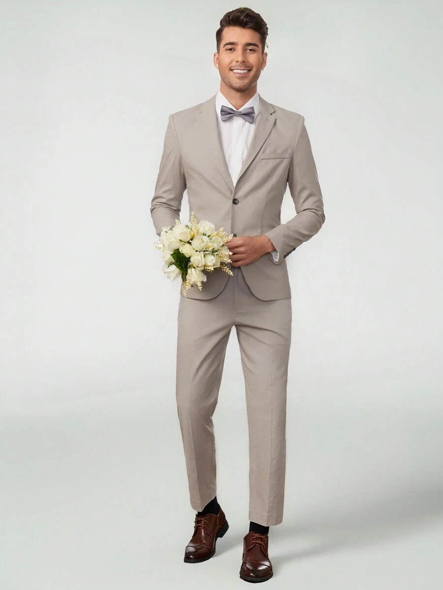 Manfinity NXTstreet Men Solid Blazer & Trousers Suit Set - Light Grey - View 1