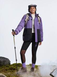 SHEIN Urban Outdoor Wear Thick Warm Colorblock Women Sports Padded Coat - Purple - View 10