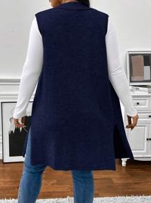 SHEIN Clasi Chaleco de punto sin mangas clásico y elegante de talla grande en gris con bolsillos, para invierno