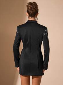 SHEIN BAE Women's Solid Color Fitted Rhinestone Embellished Blazer Dress