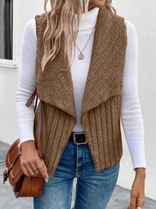 EMERY ROSE Women's Sleeveless Waterfall Collar Vest - Maroon - View 4