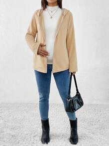 SHEIN Manteau de maternité 3 en 1 avec garniture bouclée et capuche kangourou, veste matelassée chaude et vêtement d'extérieur pour femmes enceintes, automne/hiver